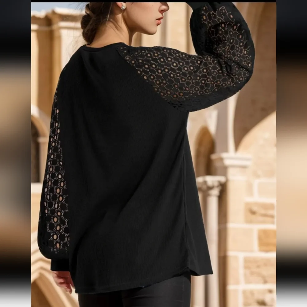 ❤️Chic Black Lace Sleeve Top - Picture 3 of 8